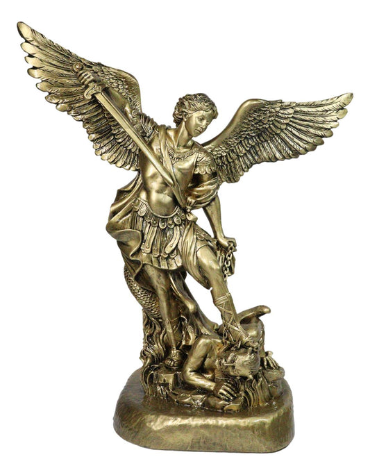 Made in Italy Archangel Saint Michael Trampling Satan With Sword Statue 16"H - Ebros Gift