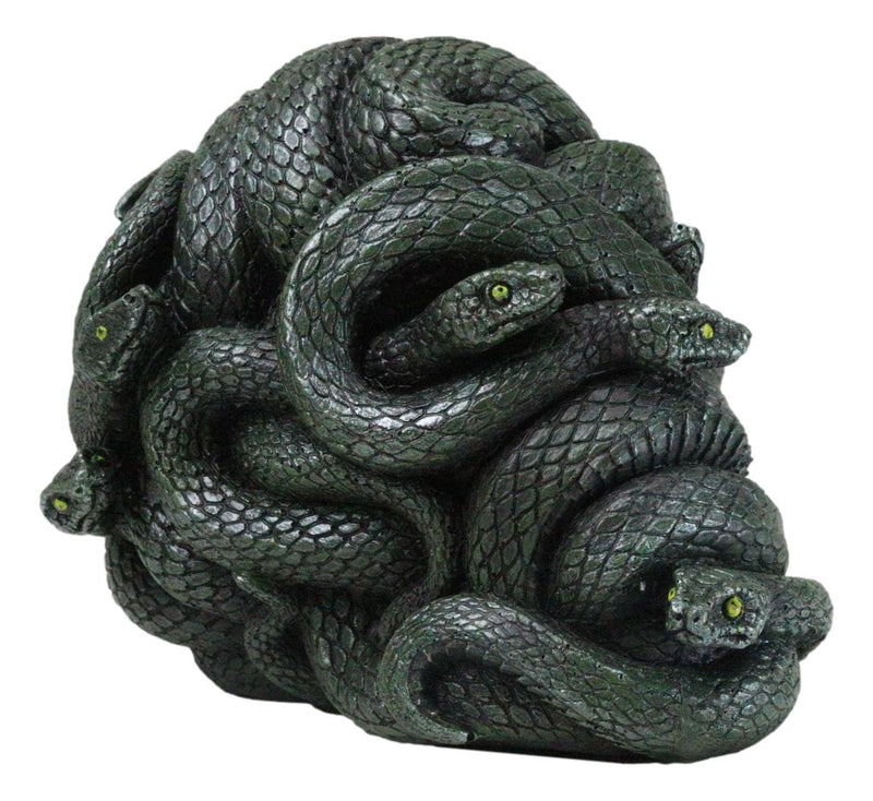 Aztec Quetzalcoatl Green Slithering Snake Serpents Cranium Skull Figurine