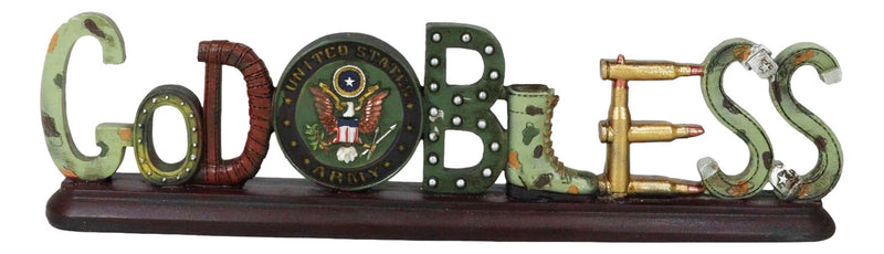 US Army Military Eagle Emblem Bullets And Camo Boots God Bless Word Art Plaque