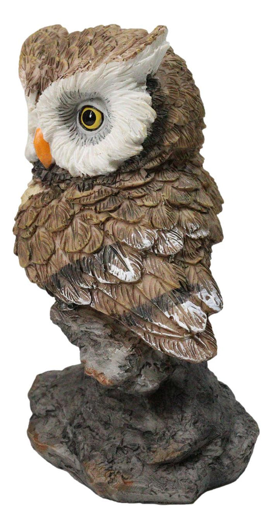 Whimsical Brown Great Horned Night Owl Perching On Tree Branch Figurine Decor