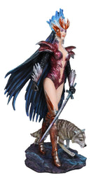 Blue Fire Of Ring Wolf Witch Heroine Warrior Champion With Long Sword Statue