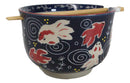 Red White Japanese Goldfishes Large 24Oz Donburi Ramen Bowl With Chopsticks Set