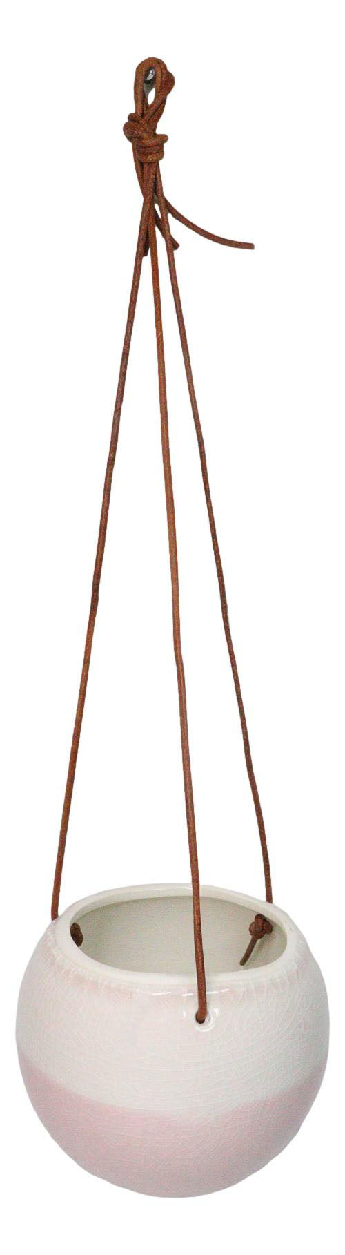 Set of 2 Pastel Blue and Pink Hanging Pot Planters With Leather Rope Strings