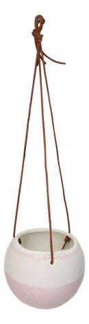 Set of 2 Pastel Blue and Pink Hanging Pot Planters With Leather Rope Strings