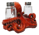 Red Spotted Nautical Marine Cephalopod Octopus Salt Pepper Shakers Holder Set