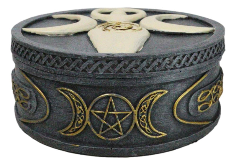 Wicca Celtic Knotwork Spiral Goddess Triple Moon Shaman Decorative Round Box
