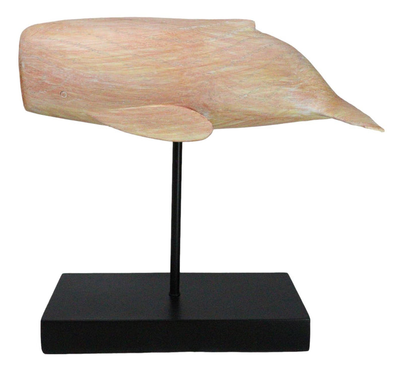 Nautical Marine Contemporary Sperm Whale Fish Faux Wood Sculpture On Pole Stand
