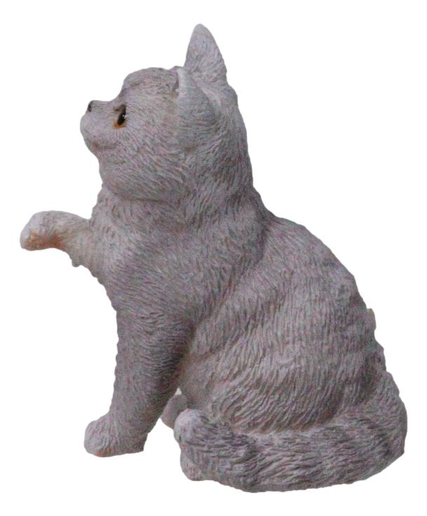 Realistic Feline British Shorthair Grey Kitty Cat Kitten Pawing Mini Figurine