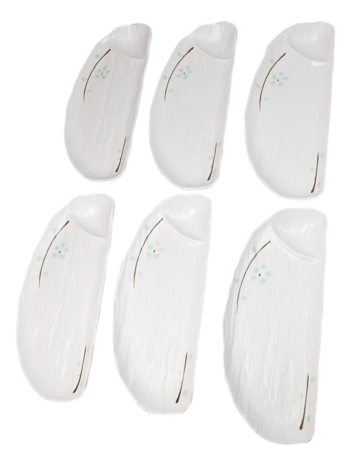 Set Of 6 Yukino Hana Snow Melamine Half Moon Partitioned Sushi Plate Platters