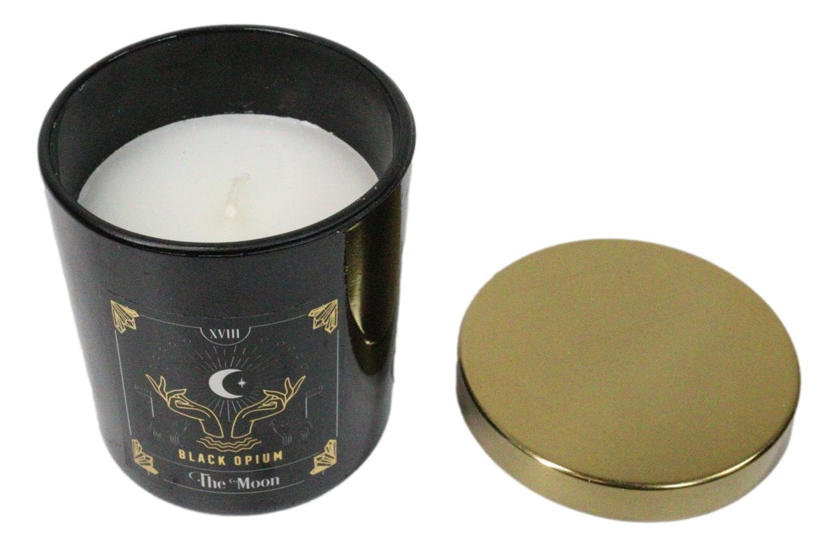 Wicca Witchcraft Mystic Tarot The Moon Black Opium Scented Candle With Gold Lid