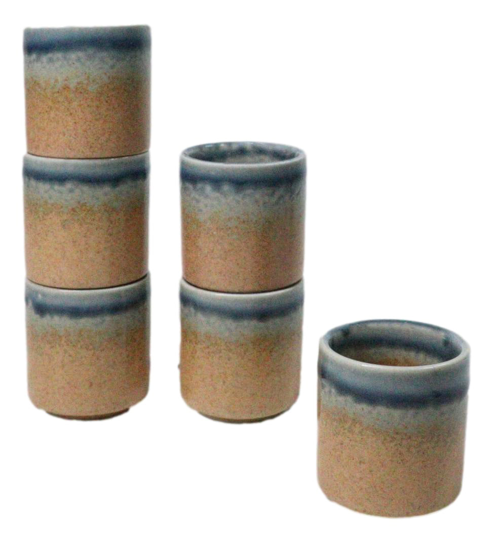 Set of 6 Artistic Blue River Sand Ao Nagashi Porcelain 1.25oz Ochoko Yuzu Cups