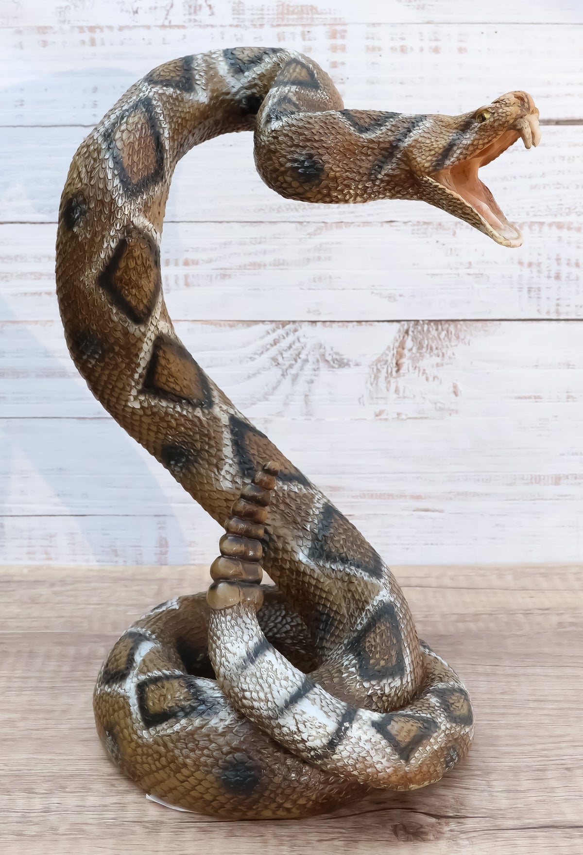 Realistic Attacking Coiled Diamondback Rattlesnake With Fangs Bared Figurine - Ebros Gift