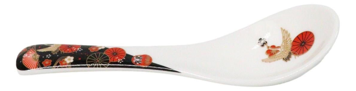 Set of 6 Japanese Crane Porcelain Asian Soup Spoons Japanese Ramen Pho Wonton