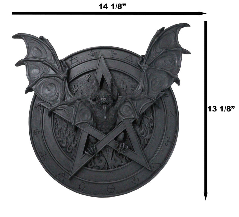 Gothic Nosferatu Black Bat Pentagram With Hell Fire Alchemy Symbols Wall Plaque