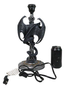 Gothic Faux Stone Dragon Perching On Celtic High Cross Sculptural Table Lamp