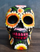 Day of The Dead Metallic Bright Sunflowers Floral Blooms Sugar Skull Figurine