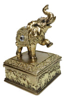 Golden Thai Elephant Trinket Box with Gemstone Crystals, Ornate Buddha Inspired