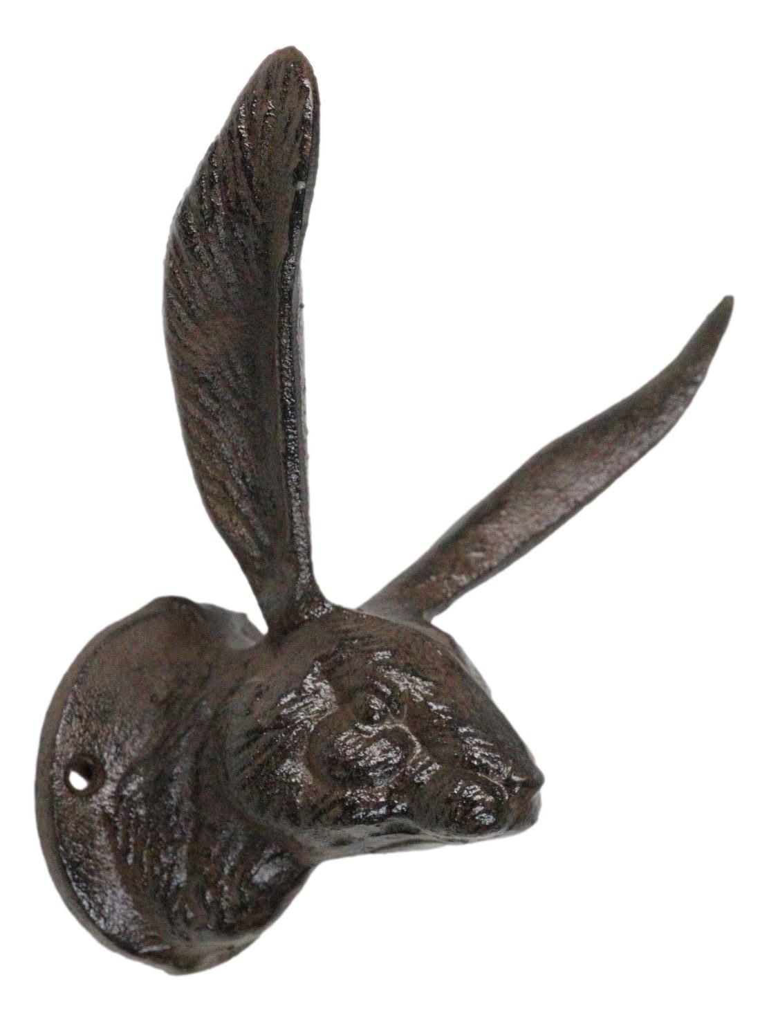 Large Rustic Cast Iron Whimsical Bunny Rabbit with Cute Ears Wall Hook Sculpture