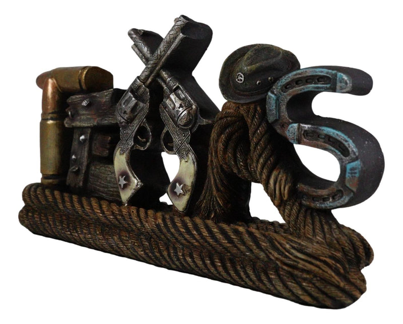 Texas Word Art Lasso Ropes Bullets Horseshoes Cowboy Hat Guns Desktop Figurine