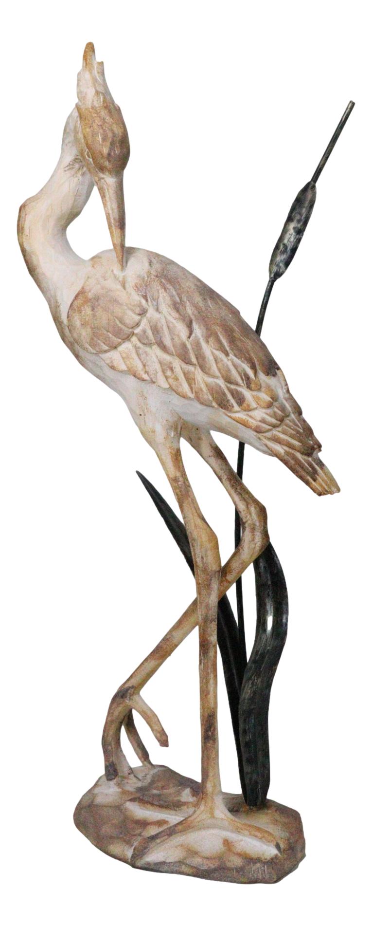 Nautical Marine Majestic Heron by Reed Distressed Faux Wood Finish Sculpture 19"