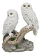 Tundra Forest Snow White Owls Couple Perching On Tree Branch Figurine 4.75"H