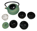 Green Tokusa Gold Streaks Tetsubin 27oz Cast Iron Tea Pot With 4 Cups Set