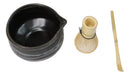 Black And Grey Charcoal Ceramic Japanese Matcha Green Tea Bowl Whisk & Scoop Set