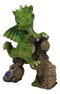 Fantasy Green Wyrmling Baby Dragon Riding A Wooden Log Cavebike Bicycle Figurine