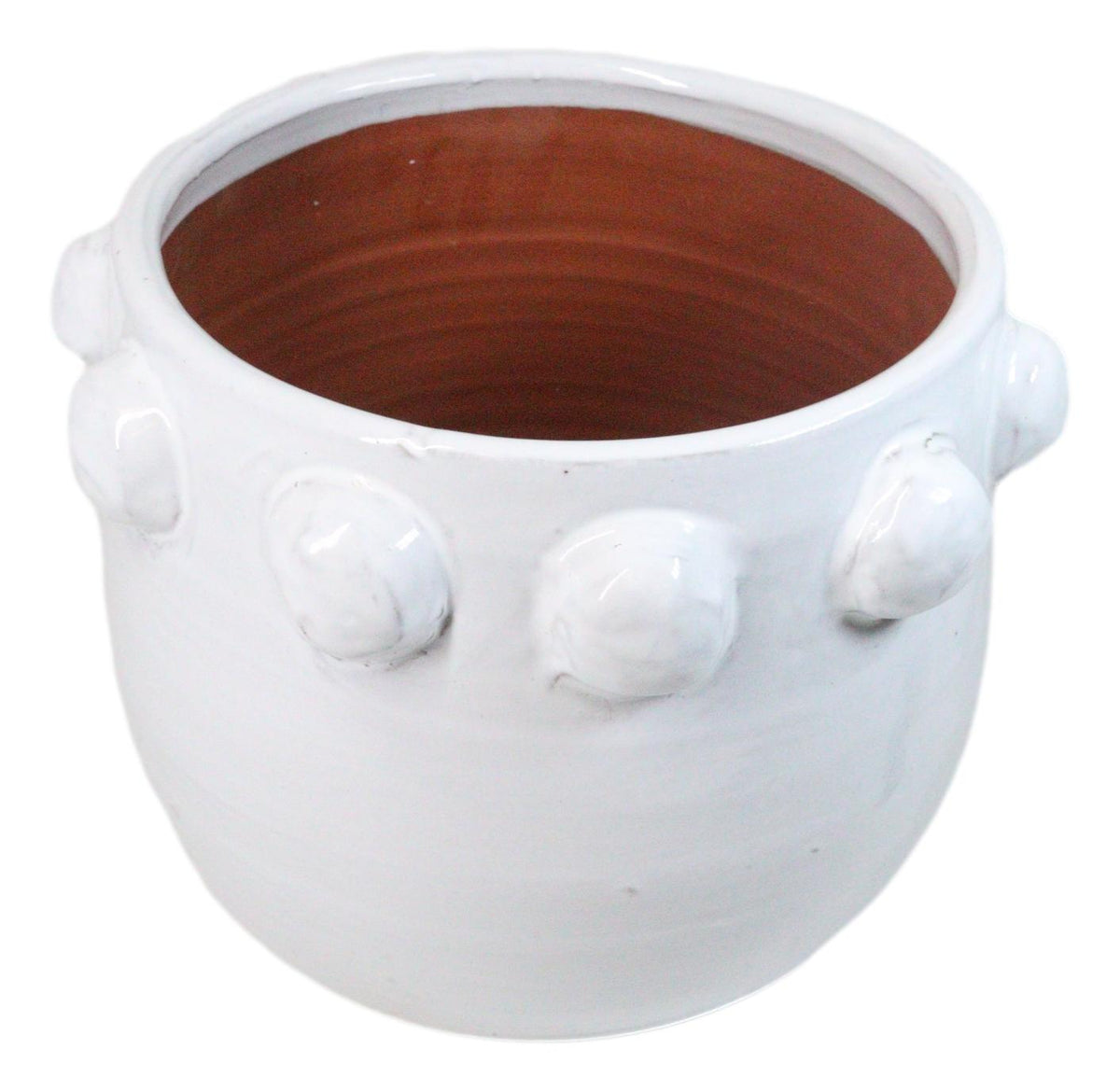 Modern Chic White Round Ribbed Design Terracotta Floral Planter Pot 11"Wide