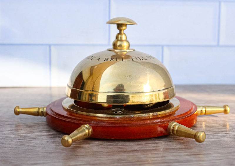 Vintage Brass Nautical Rudder Helm Wheel Paperweight Desk Counter Call Bell 6"D