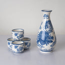 Blue White Ryu Dragon King Porcelain Sake Carafe Flask And 4 Ochoko Cups Set
