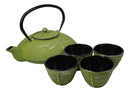 Green Dragonfly Traditional Tetsubin Cast Iron Tea Pot With 4 Cups Set 37oz
