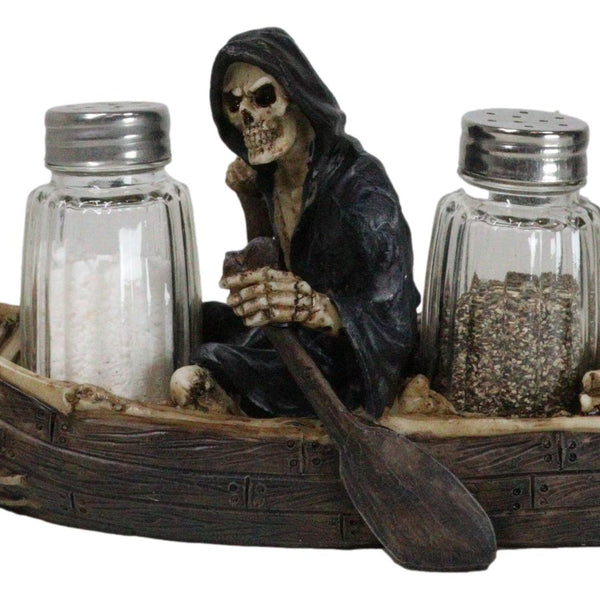 Grim Reaper Charon Skeleton Rowing Boat In River Styx Salt Pepper