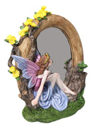 Beautiful Crowned Fairy Daydreaming in The Forest Table Desktop Mirror Figurine