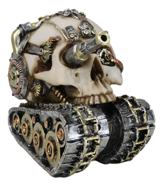 Military War Steampunk Android Gearwork Robotic Cyborg Skull Tank Figurine
