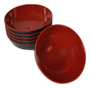 Set Of 6 Red And Black Round Ridged Body Soup Salad Rice Melamine Bowls 8"D