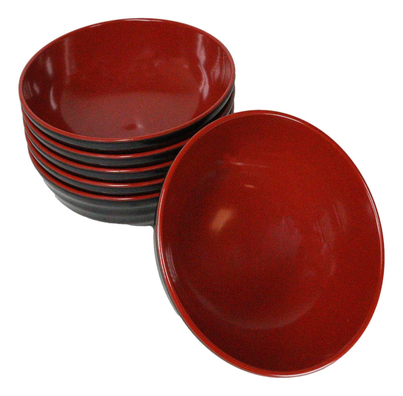 Set Of 6 Red And Black Round Ridged Body Soup Salad Rice Melamine Bowls 8"D