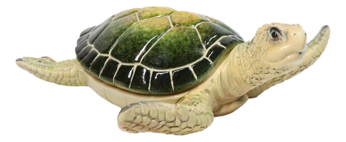 Marine Swimming Green Shell Sea Turtle Decorative Jewelry Trinket Box Figurine