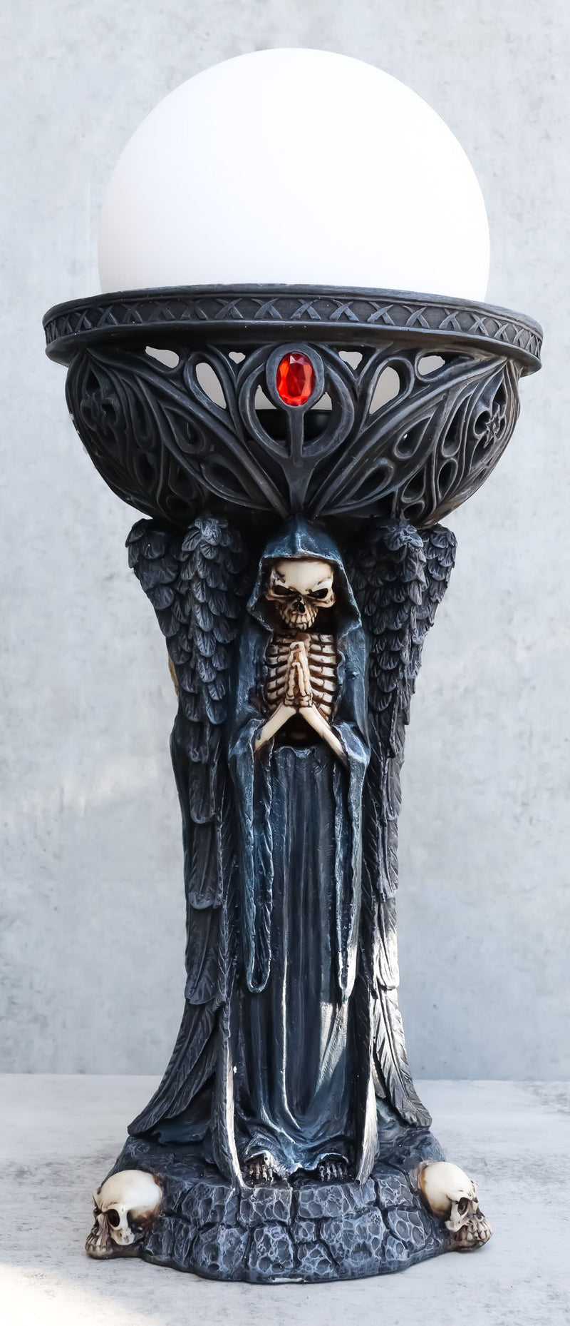 Ghastly Illumination Sinister Skeleton Grim Reapers Sculptural Table Orb Lamp