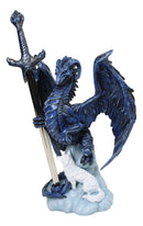 Blue Midnight Alpha Blade Dragon And White Wolf Figurine W/ Letter Opener Sword