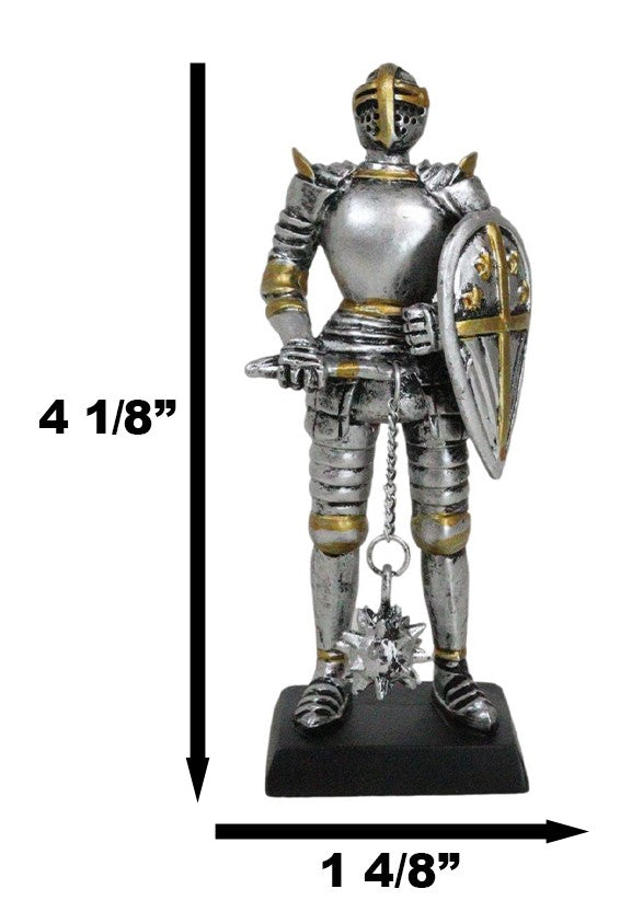 Medieval Valiant Knight Suit Of Armor Morning Star Club And Shield Mini Figurine