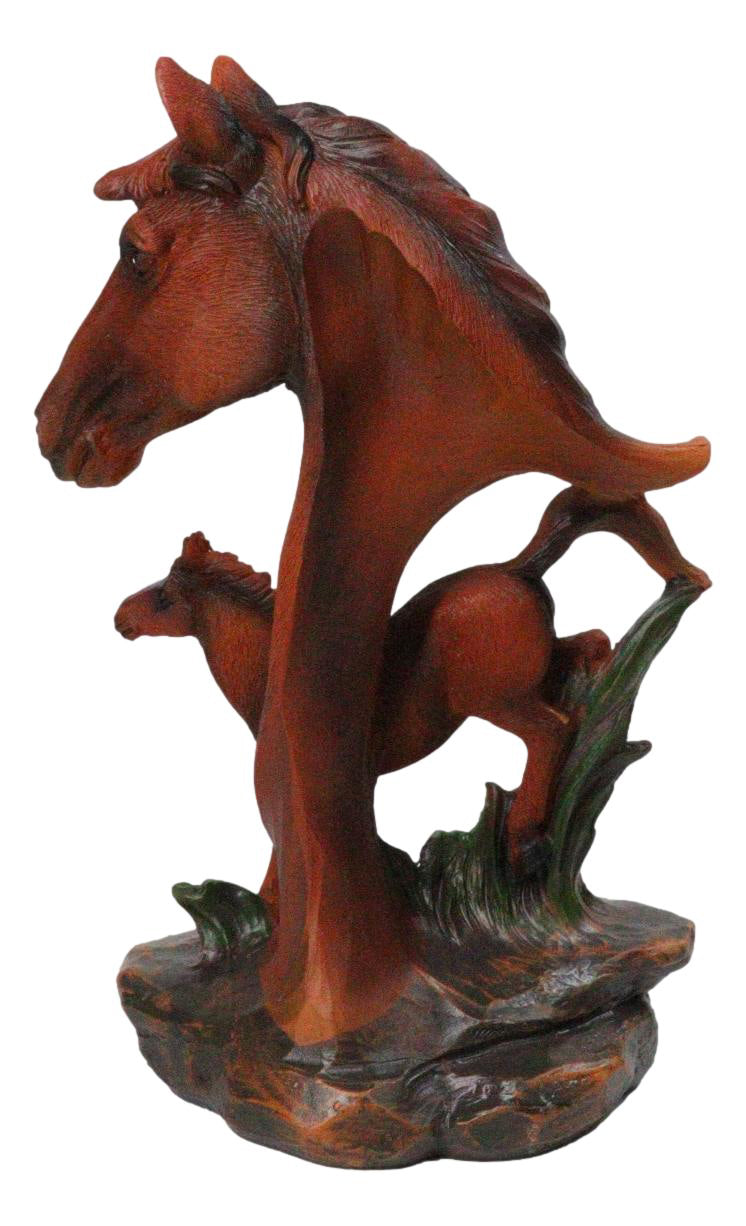 Western Brown Mare and Foal Horse Figurine Realistic Equine Family Sculpture