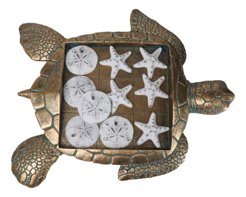 Marine Coastal Faux Bronze Sea Turtle Sand Dollars Starfishes Tic Tac Toe Set