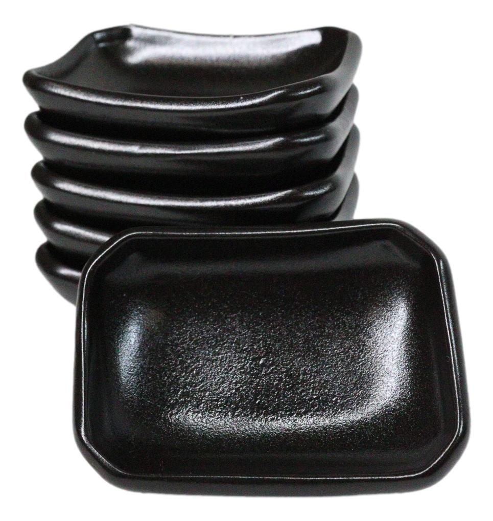 Pack Of 6 Ceramic Black Kokuyo Soy Sauce Oil Condiment Rectangular Dishes 2oz