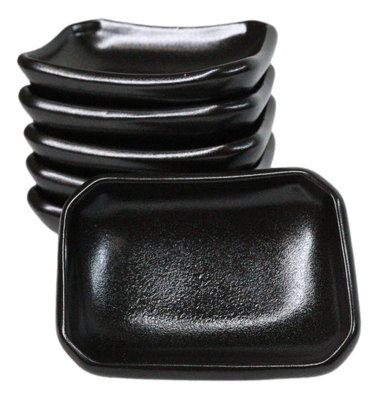 Pack Of 6 Ceramic Black Kokuyo Soy Sauce Oil Condiment Rectangular Dishes 2oz