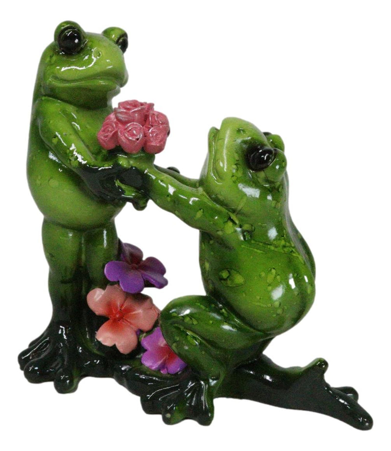 The Proposal Green Toad Frog Kneeling Before Mate with Bouquet of Roses Figurine