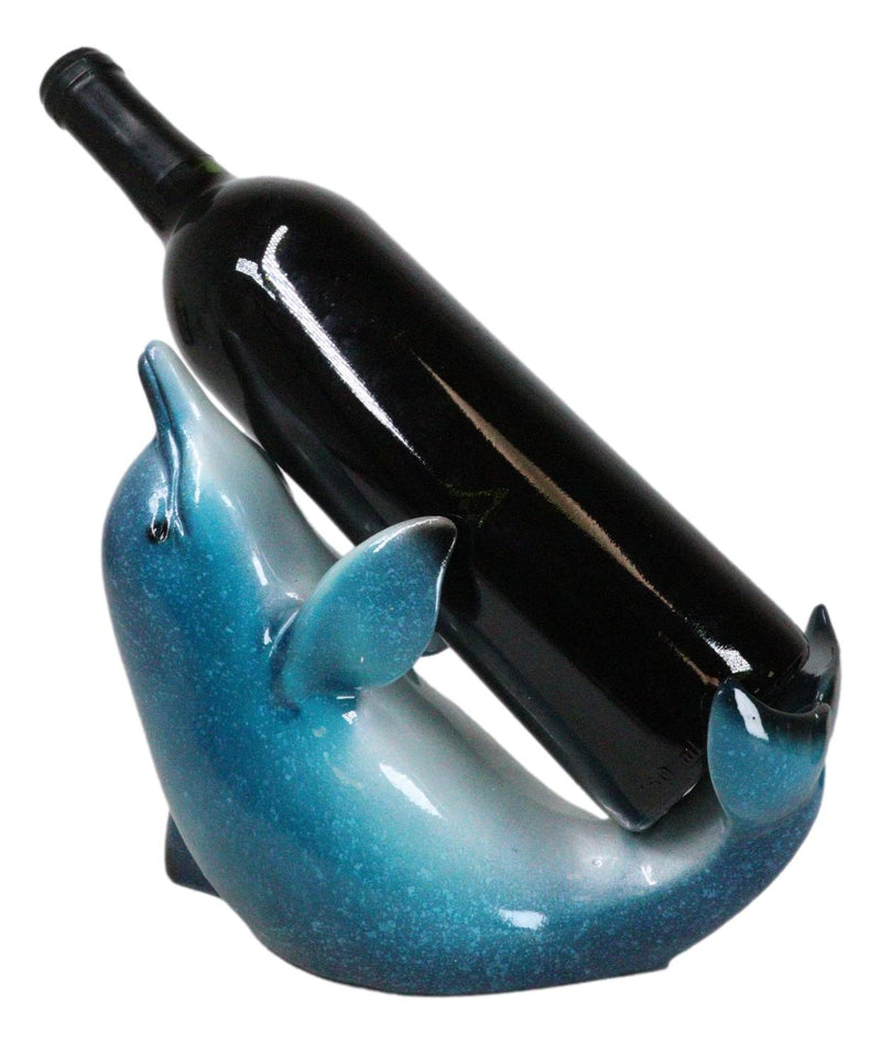 Nautical Ocean Marine Flipping Blue Dolphin Fish Wine Bottle Holder Beach Accent