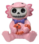Furrybones Cute Pink Loti The Axolotl Holding Worm Skeleton Figurine Furry Bones