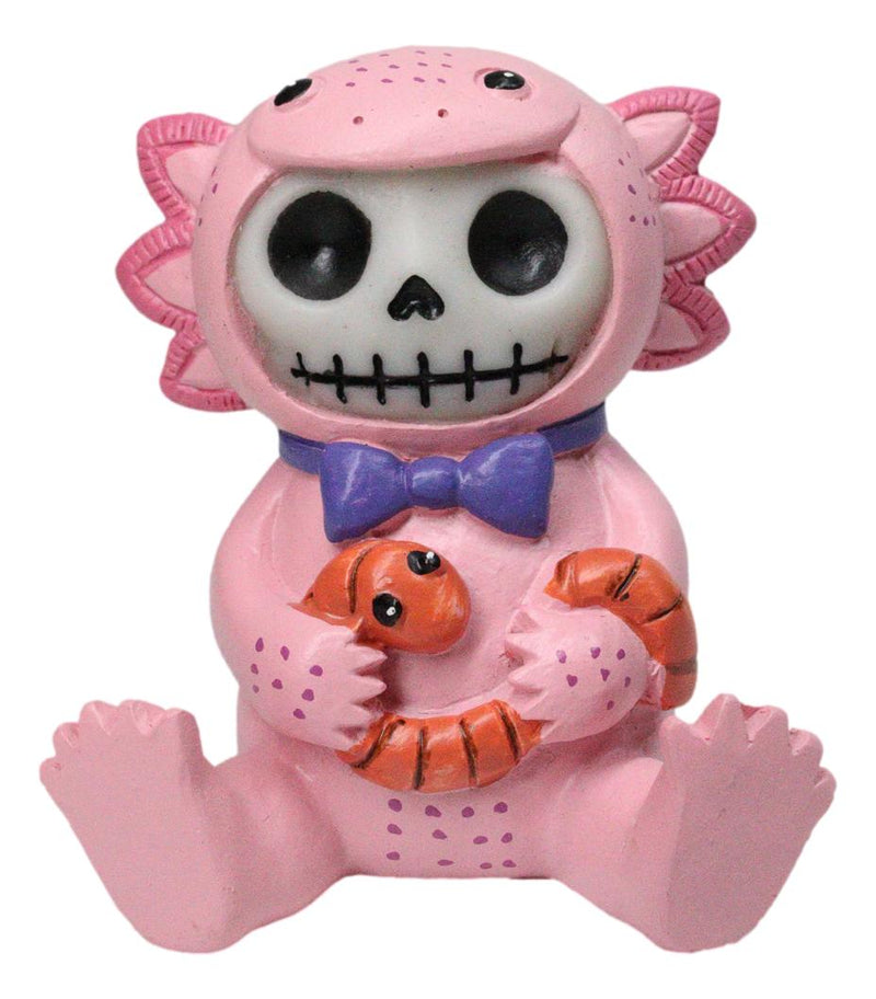 Furrybones Cute Pink Loti The Axolotl Holding Worm Skeleton Figurine Furry Bones