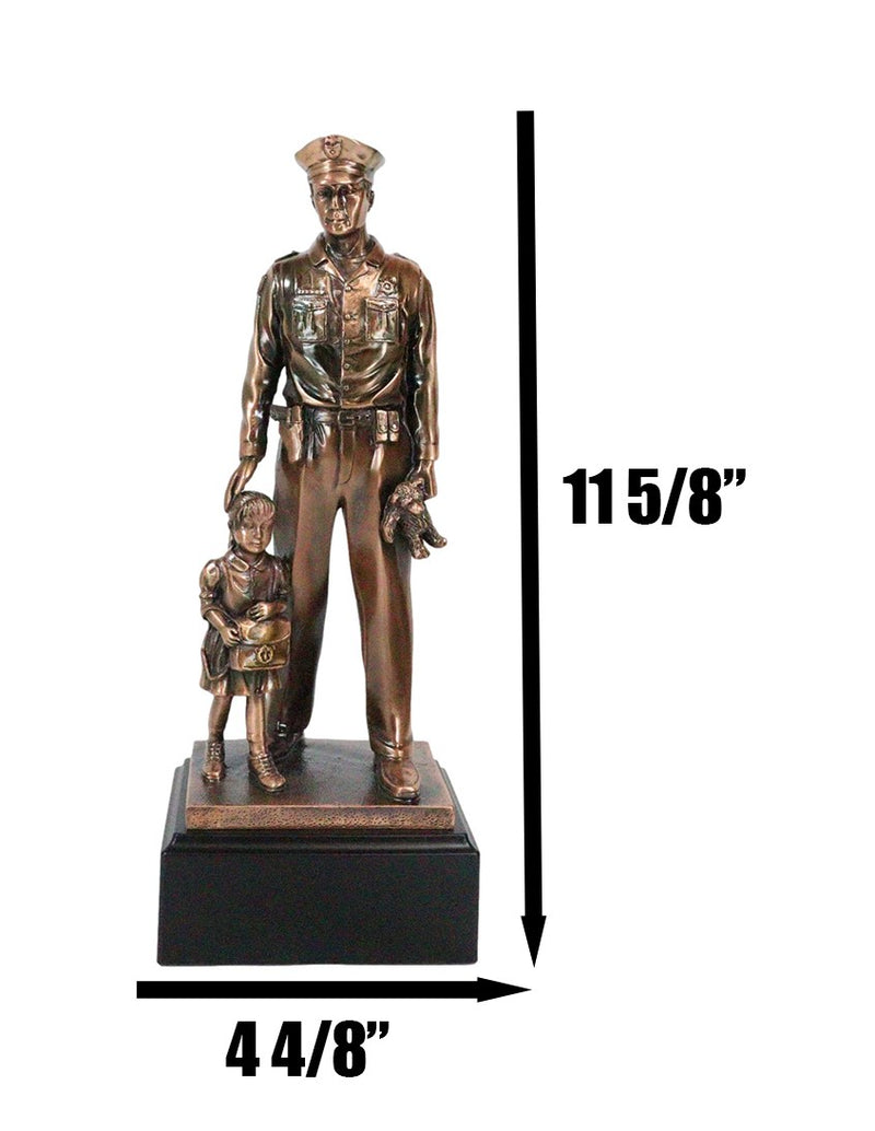 Heroic Men In Blue Police Officer Holding Girl Daughter Hand Bronzed Statue